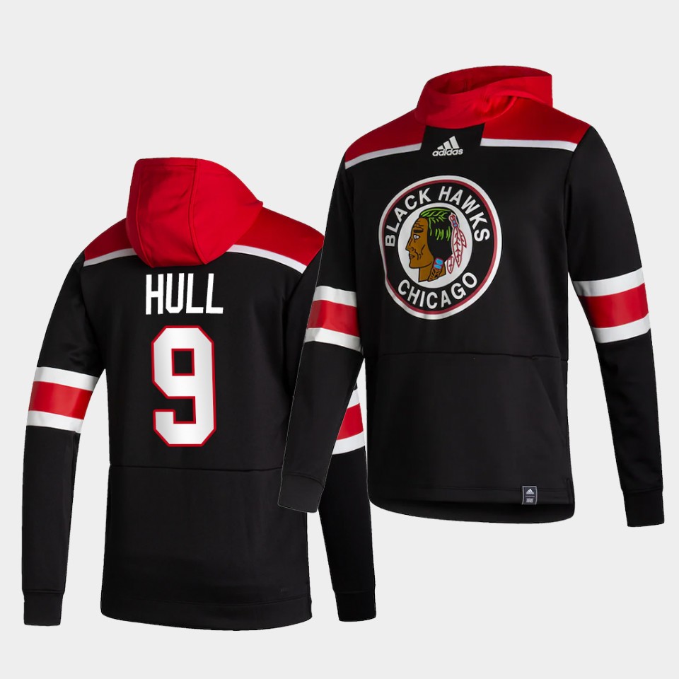 Men Chicago Blackhawks #9 Hull Black NHL 2021 Adidas Pullover Hoodie Jersey